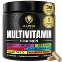 Alpha Tribe Multivitamin til mænd med Seamoss Black Seed Oil Ashwagandha Burdock Root, gurkemeje Bladderwrack, C-vitamin, Elderberry, Manuka, Gul Dock124; daglige mænds vitaminer og mineraler supplement