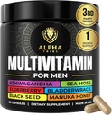 Alpha Tribe Multivitamin til mænd med Seamoss Black Seed Oil Ashwagandha Burdock Root, gurkemeje Bladderwrack, C-vitamin, Elderberry, Manuka, Gul Dock124; daglige mænds vitaminer og mineraler supplement