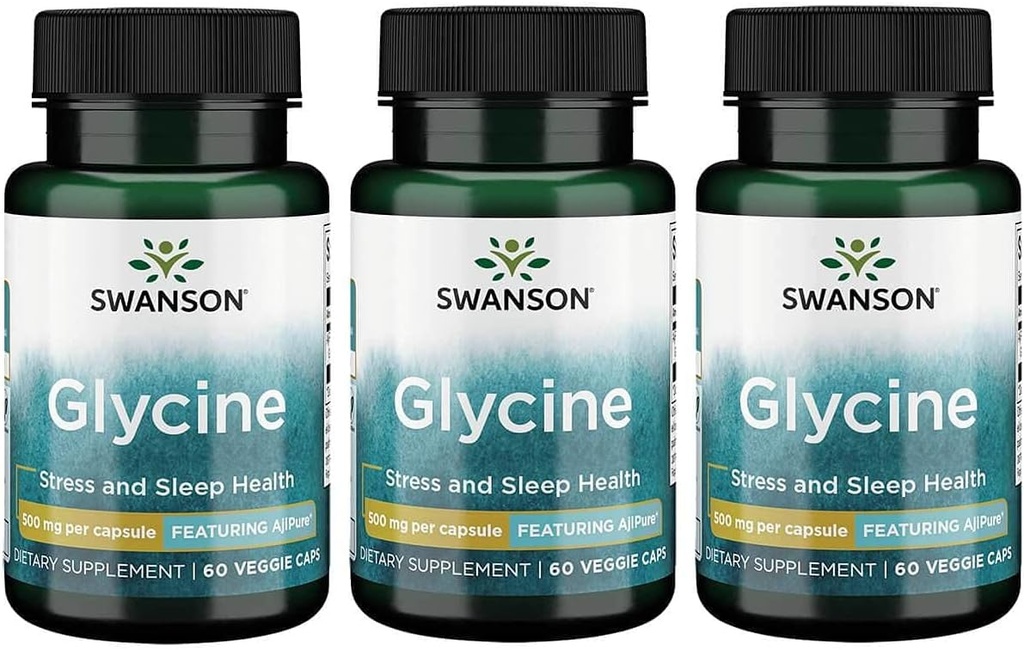 Swanson Amino Acid Ajipure Glycine Pharmaceutical Grade 500 Milligram 60 Veg Kapsler (3 Pack)