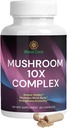 Mushroom 10X Complex - Lions Mane, Reishi og Cordyceps - Supplement til Natural Energy & Stress Relief - Immunboost - Fokus & Memory - Natural & Non- GMO