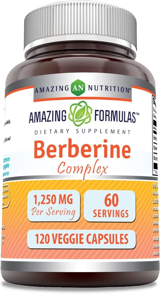 Amazing Formulas Berberine med Bitter Melon & Banaba Extract Complex 124; 1250 Mg per Serving Medical 124; 120 Veggie Kapsler 124; Non- GMO Medical 124; Gluten- Free Medical 124; Lavet i USA