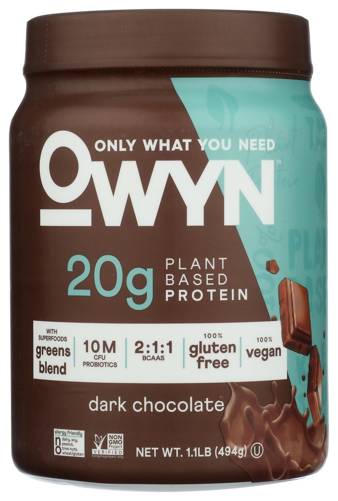 OWYN Kun hvad du behøver Plant- baseret protein pulver, mørk chokolade, 1,17 lbs