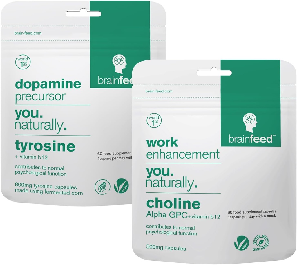 Hjerne Kosttilskud til Hukommelse og Fokus 124; 2-Month- Supply 124; 800mg L tyrosin Dopamin Kosttilskud + 500mg Alpha GPC Cholin