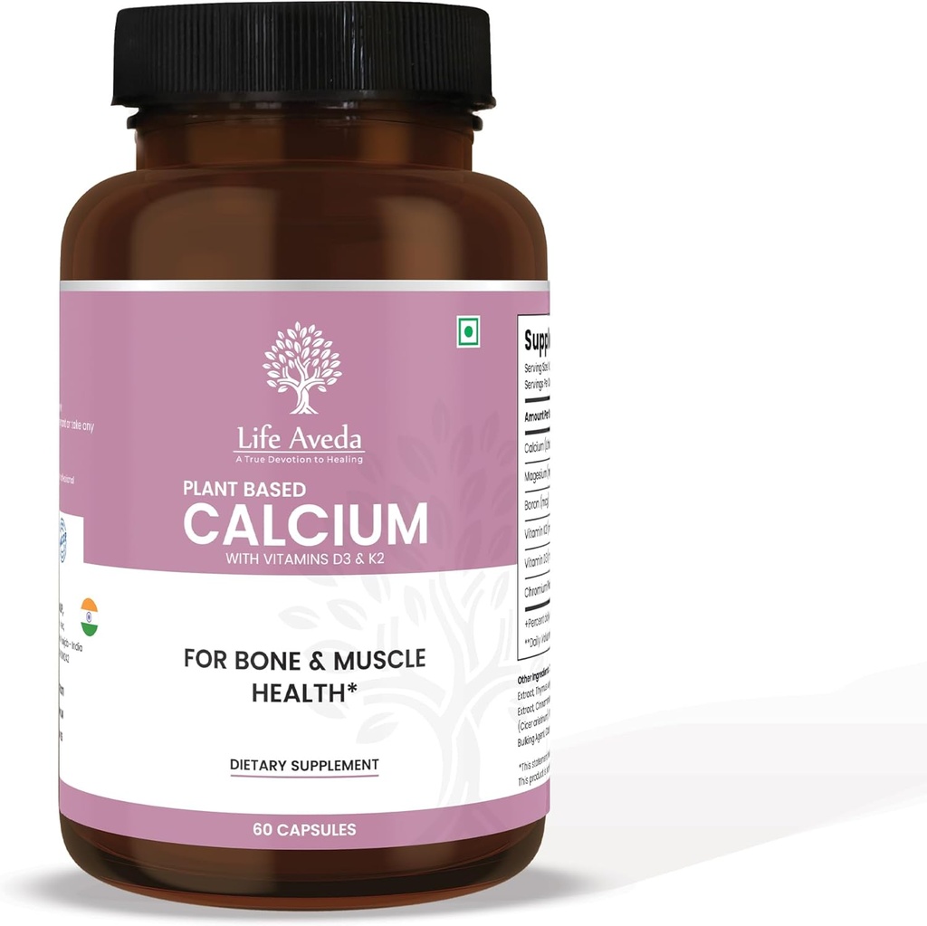 Life Aveda Plant- Based Calcium Supplement med vitamin D3, K2 og Magnesium Note 124; 500mg