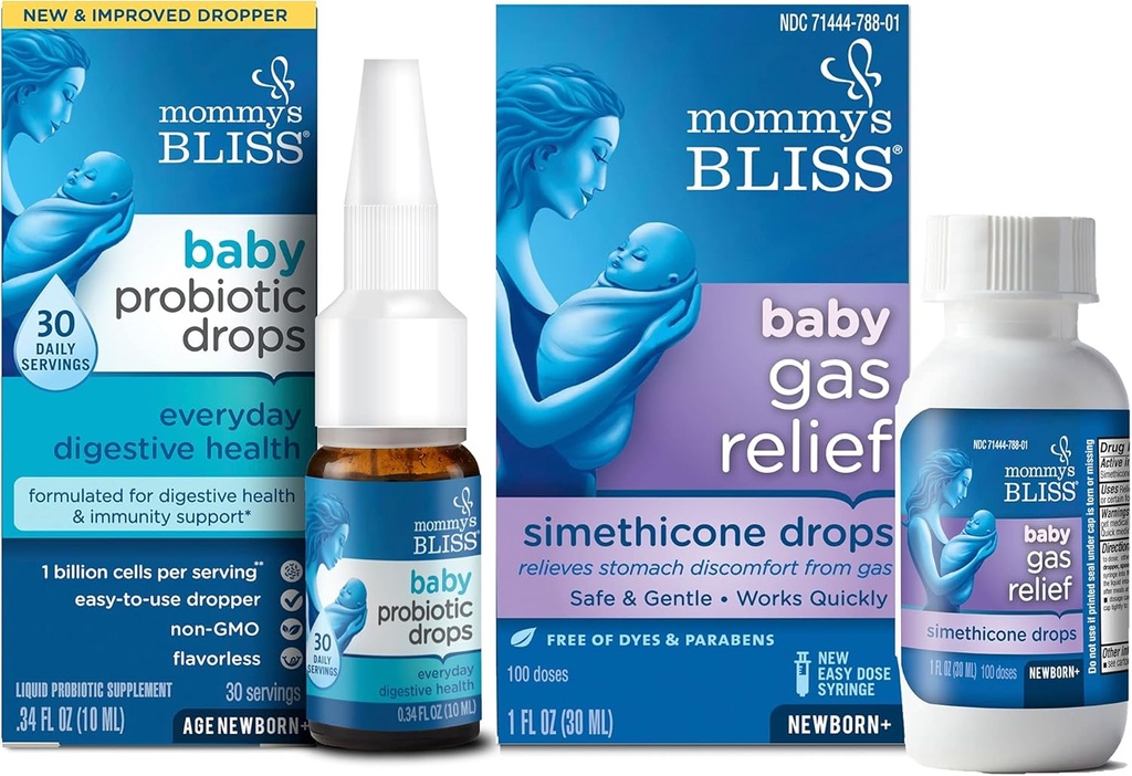 Mors Bliss Baby Probiotiske Drops Everyday for fordøjelses og Immunity Health, 30 Serveringer (Pack of 1) med Fast- Actioning Baby Gas Relief Drops 100 Serveringer (Pack of 1)