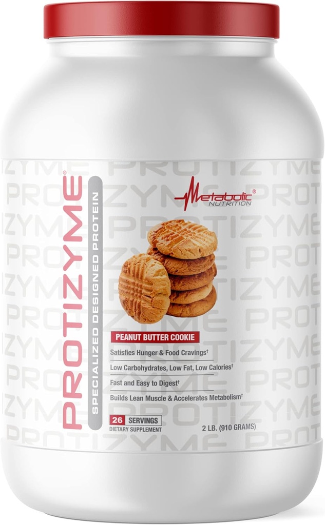 Metabolisk Nutrition, Protizyme, 100% Whey Protein Powder, High Protein, Low Carb, Low Fat med fordøjelsesenzymer, 24 Essential Vitamin og mineraler, Peanut Butter Cookie, 2 Pund