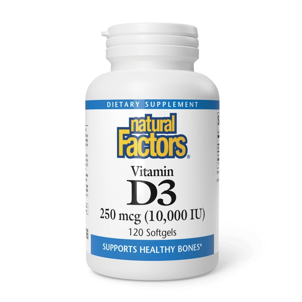 Naturlige faktorer Vitamin D3 - Dagligt tillæg for ben & støtte - Vitamin D supplement hjælpemidler sund immunsystemet funktion - Understøtter stærke Joints & Knees - 120 Softgels (120 Servere)