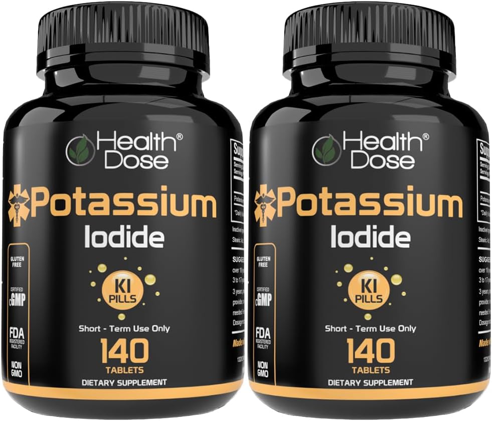 Health Dosis Kalium + Iodide (KI) Tablets - 130mg 140 Tablets - for Thyroid Support, Cellular Metabolisme & Electrolyte Balance - Non - GMO, Gluten- Free, GMP Certified, Pack of 2