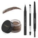 LAVONE Makeup Kit med Øjenbryn Stempel Pencil, Vandtæt Brok Pencil & Pomade, Eyeliner, Dual- ended Øjenbryn Brush, Mørkebrun