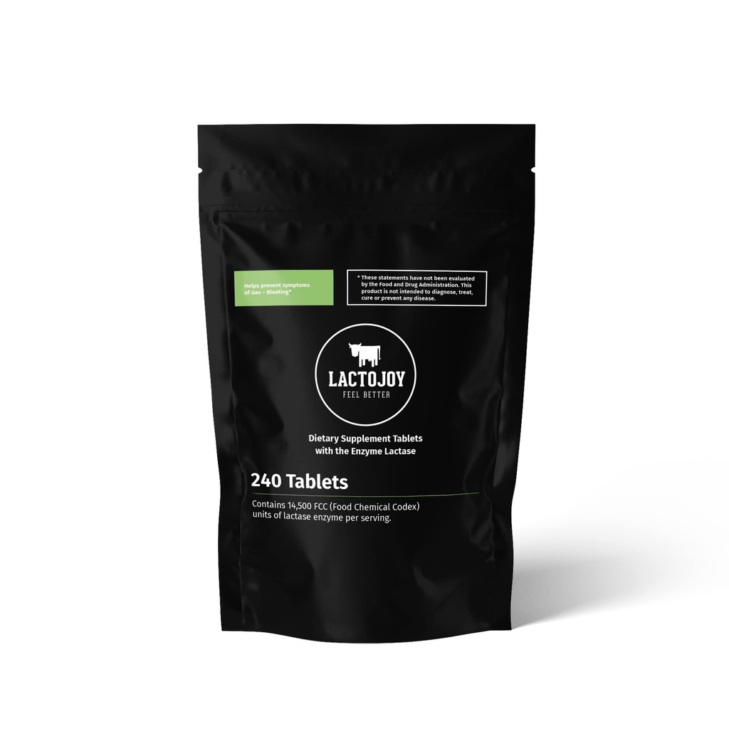 LactoJoy Lactase Pills 14.500 FCC I 240 stykker Refill Package I Kraftig Lactase Enzymes for Lactose Intolerance I Ultra Pure Lactase for Forbedret fordøjelse I 100% Vegan