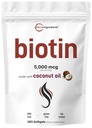 Micro Ingredients Biotin 5,000mcg- 124; 365 Virgin Coconut Oil Softgels, Fast Release, One Year Supply - 124; Understøtter sundt hår, hud, & Nails - 124; Non- GMO, No Gluten