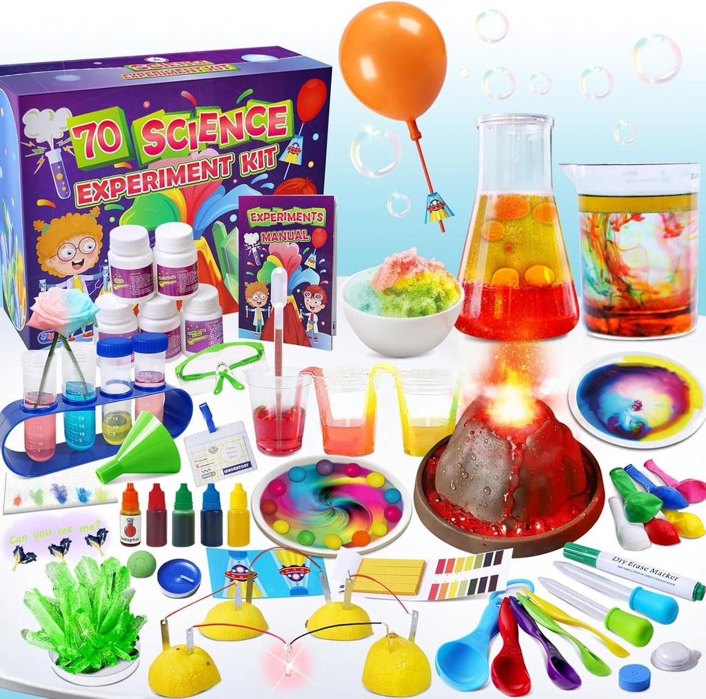 UNGLINGA 70 Lab Experiments Science Kits for Kids Educational Scientist Legetøj Fødselsdagsgaver Idéer til piger Boys, Kemi Set, Erupting Volcano, Fruit Circuits, S.T.E.M Aktivitetsvidenskabsprojekt