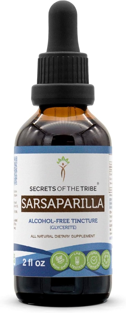 Secrets of the Tribe Sarsaparilla Tincture Alcohol- Free Extract, Sarsaparilla (Smilax Medica) Tørret Root Tincture Supplement (2 FL OZ)