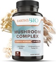 Earth's Bio Mushroom Supplement Complex 2,600 mg per Serving, 90 Caps, with Organic Lion's Mane Mushroom, Turkey Tail, Enoki Agaricus, White Button & Oyster Mushroom - Memory & Immune Support