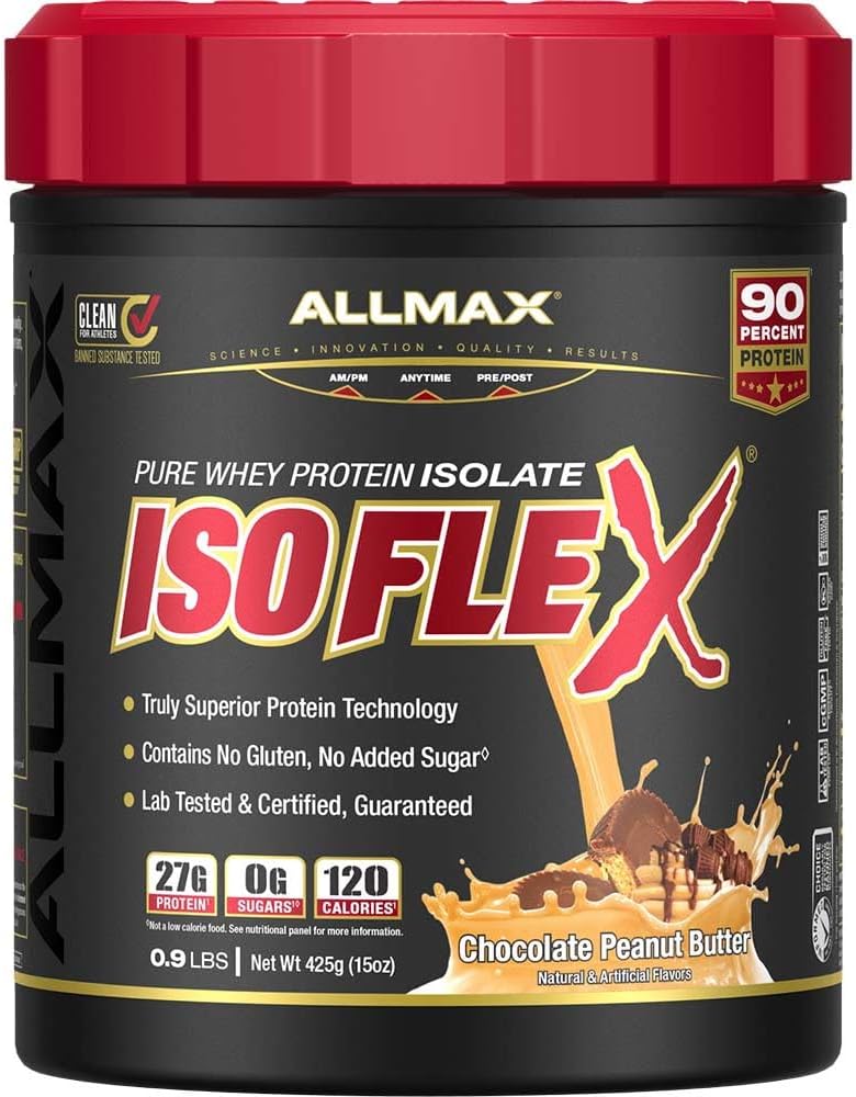ALLMAX Nutrition ISOFLEX Whey Protein Isolate, Chocolate Peanut Butter - 0,9 lb - 27 Grams Protein Per Scoop - Zero Fat & Sugar - 99% laktosefri - Gluten Free & Soy Free - Ca.. 15 Tjenester