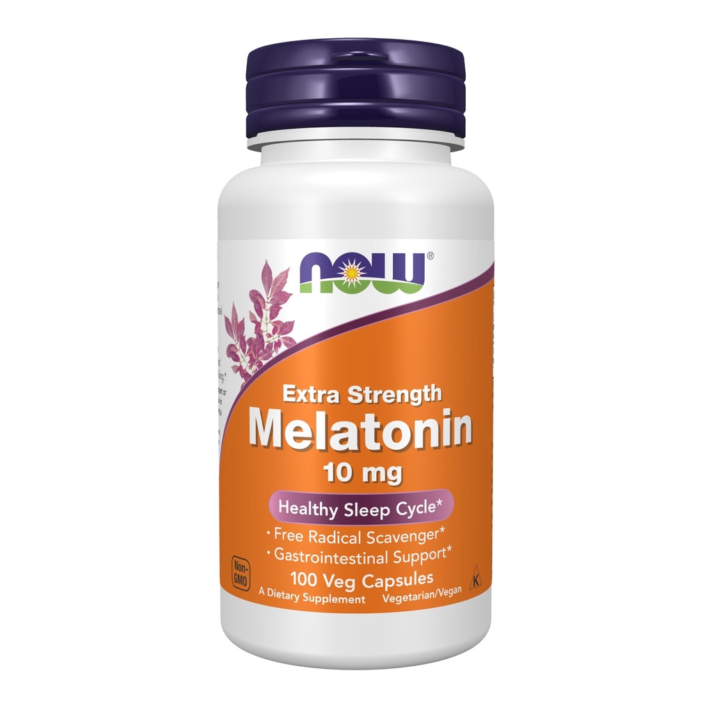 Now Foods Supplements, Melatonin, Extra Strength 10 mg, Free Radical Scavenger *, Sund søvn cyklus *, 100 Veg kapsler