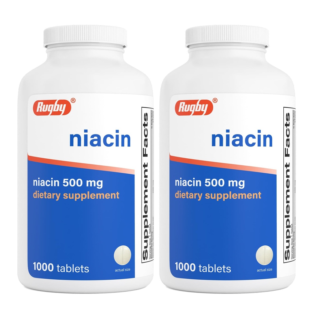 Rugby Niacin 500mg - vitamin B3 supplement til mænd og kvinder - 1000 tabletter (2- Pack)
