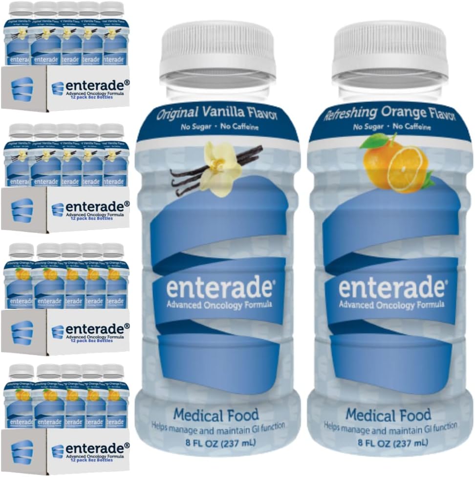 enterade AO 48 Bottles Orange and Vanilla Bundle, Specially Formulated to Reduce Treatment GI Side Effects, 8oz Orange (2 Packs of 12) + 8oz Vanilla (2 Packs of 12)