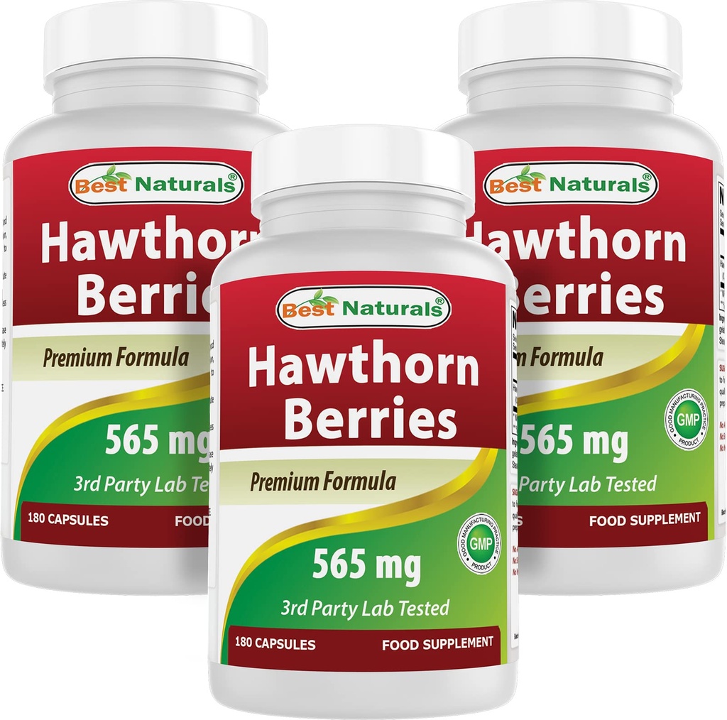 Bedste Naturals Hawthorn Berry 565 mg 180 kapsler (180 greve (pakning med 3))