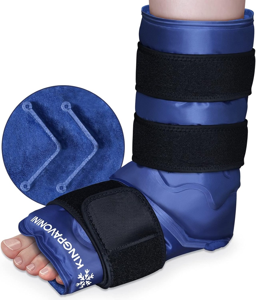XXL Ankle Foot Ice Pack Wrap til fodskader, fuld dækning Ankle Ice Wrap, Gel Ice Packs Genbruges til plantar Fasciitis, Achilles Tendonitis, Sprained Ankler og hæle, Fiberskader, Blå