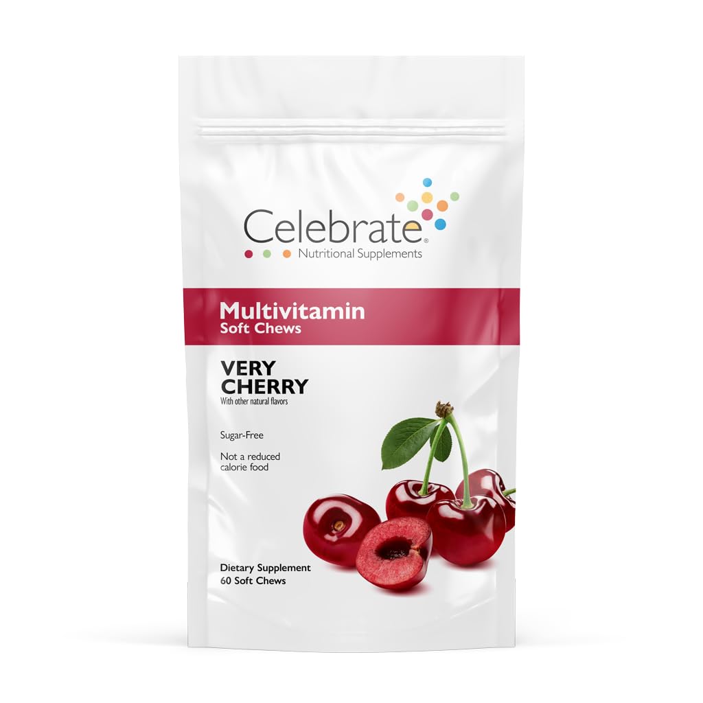 Celebrate Vitamin Bariatric Multivitamin Soft Chews - Essential Vitamin & Minerals, Sugar & Gluten Free - Gastric Bypass & Sleeve Gastrectomy Supplement - Cherry (60ct)