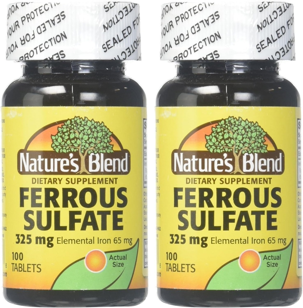 Nature 's Blend Iron Ferrosulfate 325mg BPK, Assorted, Tablets, 100 Count, Pack of 2