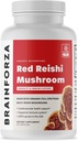 Brain Forza Organic Red Reishi Mushroom Kapsler, Adaptogen Mushroom drevet immunforsvar, hjerte og kardiovaskulær sundhed, General Wellness and Vitality, Non- GMO, Vegan, Organic, 90 Kapsler