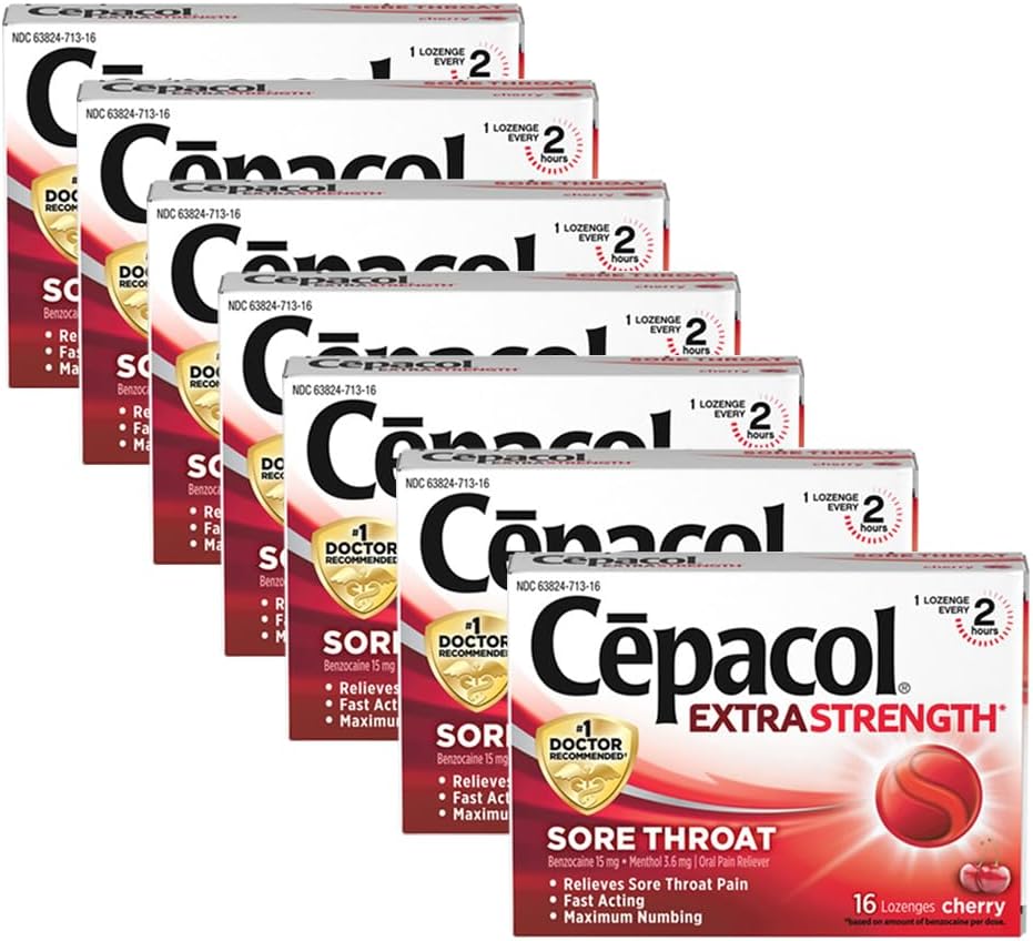 Cepacol Maximum Strength Hals Drop Lozenges, Cherry, 16 Greve (pakke med 7)