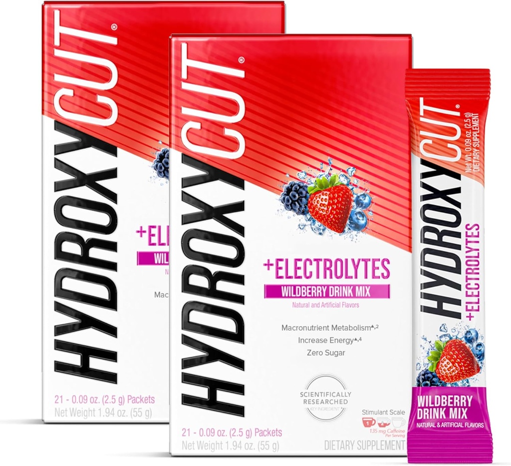 Hydroxycut Drink Mix, Wildberry Blast - 21 Travel- Size Pakninger, pakke med 2 - nul kalorier, nul sukker - Boost Metabolisme, brænde kalorier, øge energi - for kvinder og mænd