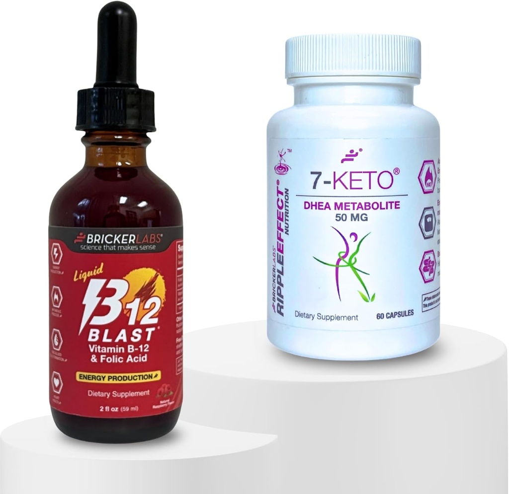 Bricker Labs B- 12 Blast Liquid Vitamin B- 12 + 7- Keto DHEA Metabolite 50 mg - Active Life: Energy and Weight Management Supplement Bundles