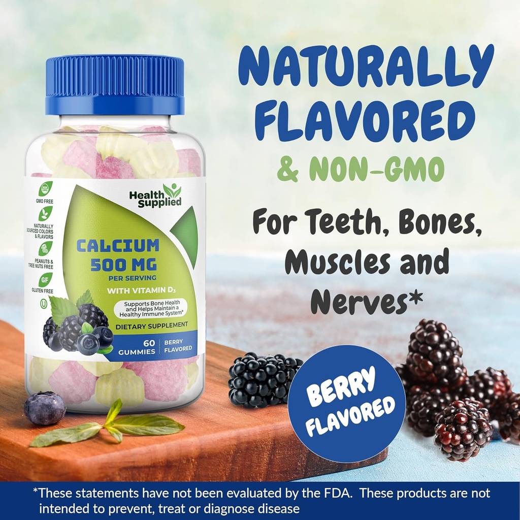 Calcium 500mg med vitamin D3 1000 IE Gummestoffer