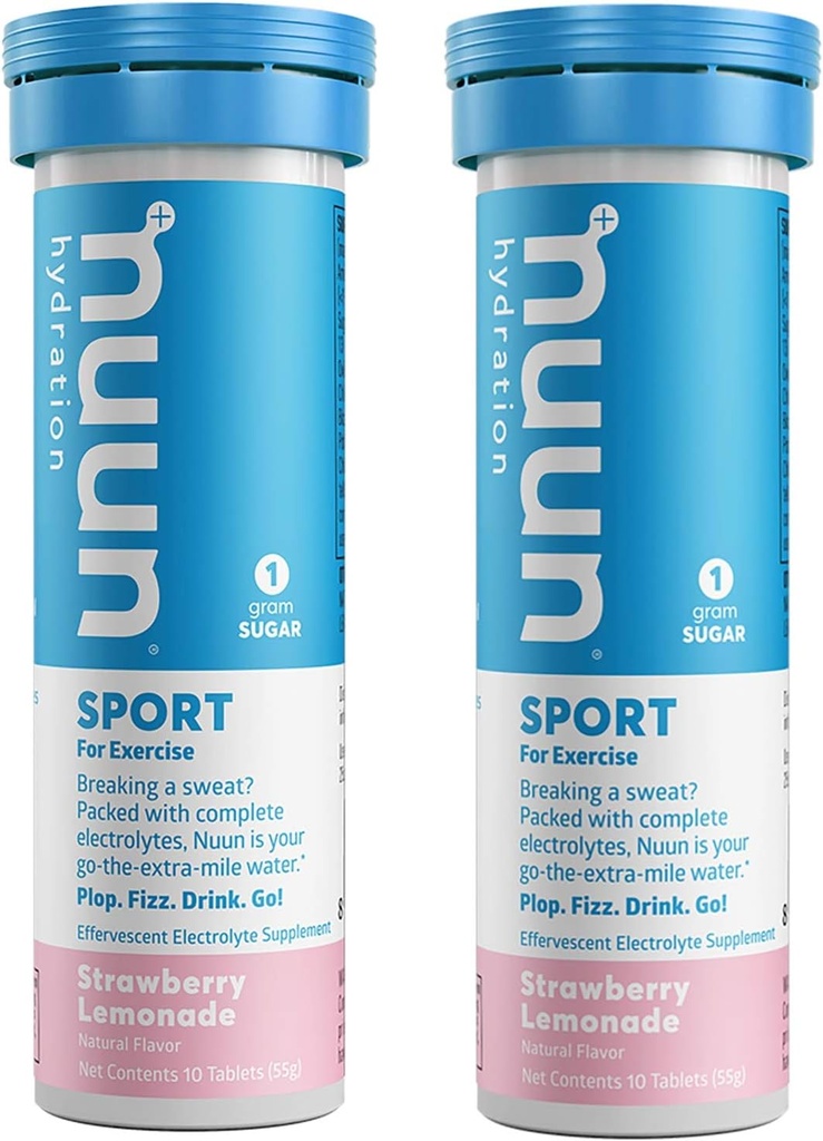 Nuun hydrering: Strawberry Lemonade Electrolyte Drink Tablets (2 rør med 10 tabletter)