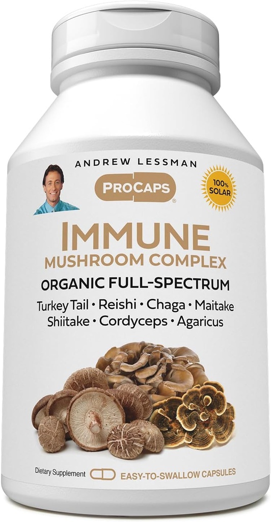 ANDREW LESSMAN immun champignon Complex 360 kapsler - Organic Full Spectrum Blend of Seven champignons - Understøtter sund immunfunktion - Ingen tilsætningsstoffer. Svampe Kompleks supplement
