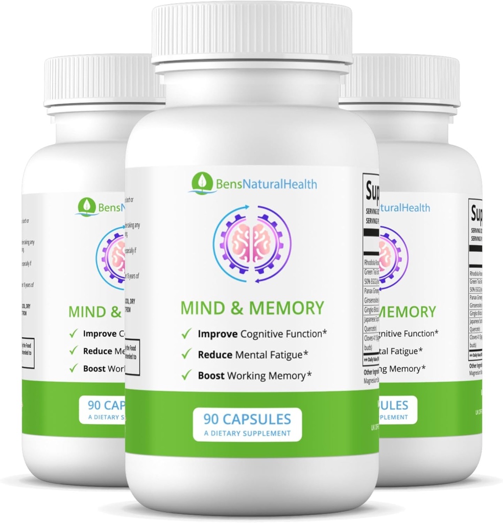 Ben 's Natural Health Mind & Memory Supplement, Nootrop Brain Support med Rhodiola, Green Tea, Cloves & Quercetin, 90 Kapsler, 3 Pack