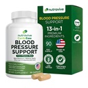 Nutravive Blood Pressure Support - Natural Heart & Circulation Support med Hawthorn, Hvidløg, Olive Leaf, Hibiscus & B12 - USA Made, GMP Facility - 90 Kapsler