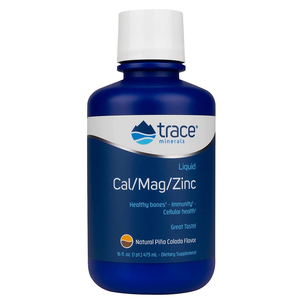 Trace Minerals ttesmå 124; Flydende Cal / Mag / Zink124; Calcium, Magnesium, Zink, vitamin D3 Support 124; Understøtter Normal Tissue, Muscle, og Knogledensity • 124; Natural Piña Colada Flavor • 124; 16 Serveringer, 16 fl oz.