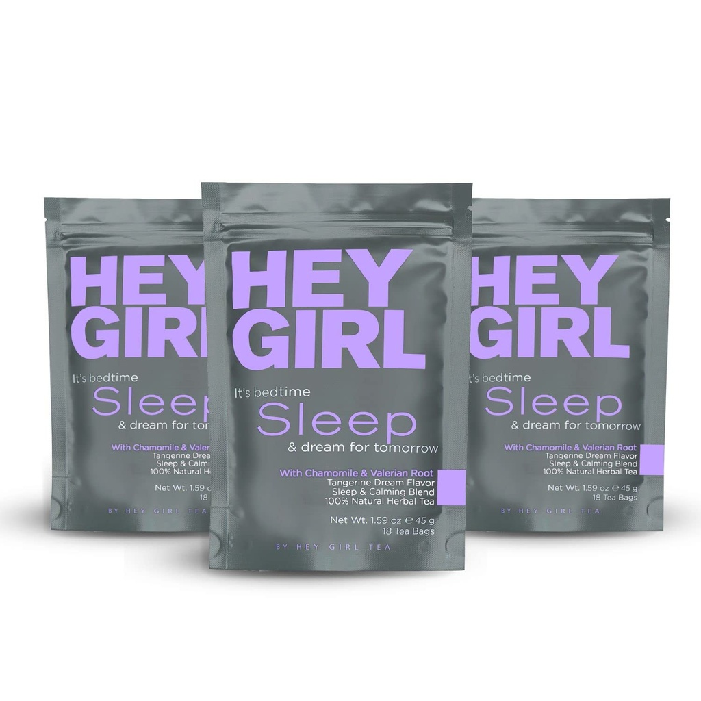 Hey Girl Sleep Tea - Natural Herbal Bedtime Tea Bags with Chamomile, Passion Flower, Valerian Root, Lemon Balm - Calming, Relaxing Adults Sleepy Night Time Tea - Relaxation Gifts for Women 3-packs