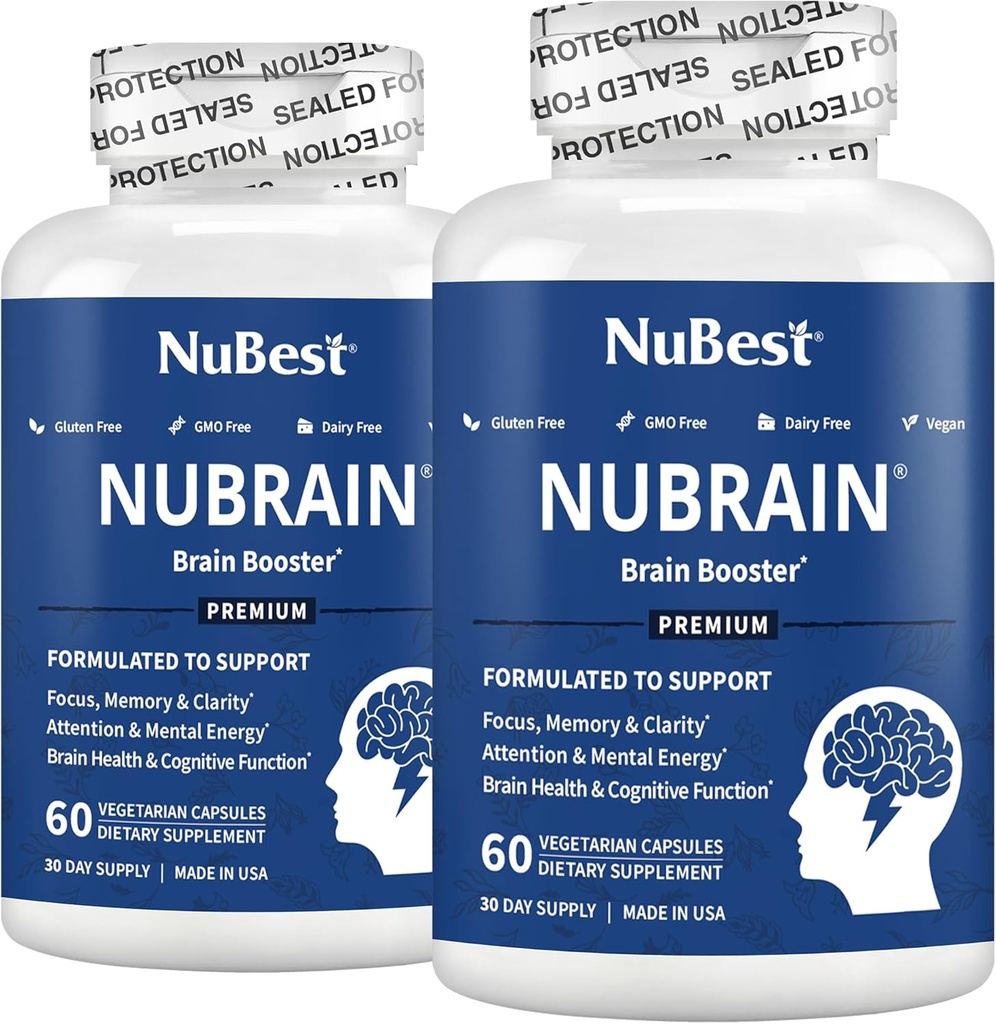 NuBrain Booster - Brain Supplement for Brain Booster, Memory, Focus & Clarity Support with St. John’s Wort, Ginkgo Biloba, Bacopa & More | Pack 2