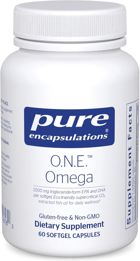 Ren indkapsling O.N.E. Omega - Fish Oil Supplement for Heart Health, Joints, Hud, Øjne og Cognition * - Fish Oil Koncentrat med EPA og DHA - 60 Softgel kapsler