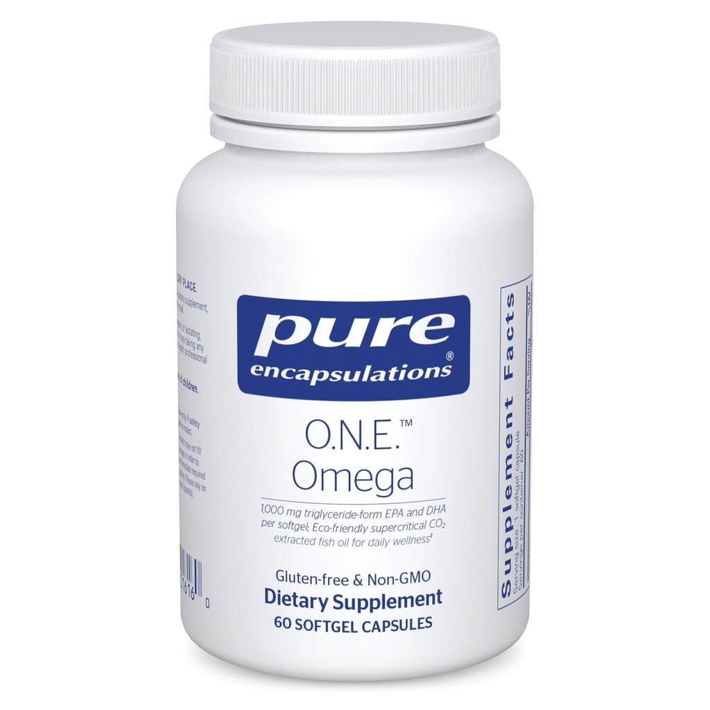 Ren indkapsling O.N.E. Omega - Fish Oil Supplement for Heart Health, Joints, Hud, Øjne og Cognition * - Fish Oil Koncentrat med EPA og DHA - 60 Softgel kapsler