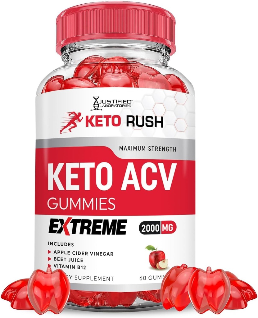 Justified Laboratories Keto Rush Keto ACV Gummies Extreme 2000MG Keto Rush Keto Gummies Apple Cider Vinciate Formuleret med Pomegranate Beet Juice Powder B12 Vegan Non GMO 60 Gummys