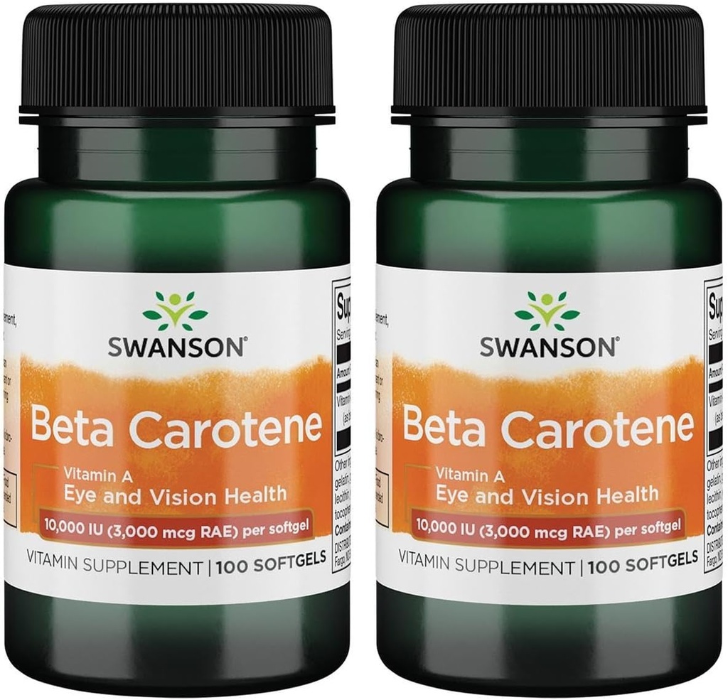 Swanson Beta- Caroten (vitamin A) Skin Eye Immunsystem Sundhed Antioxidant Support 10000 Iu (3000 mcg) 100 Sgels (2 Pack)