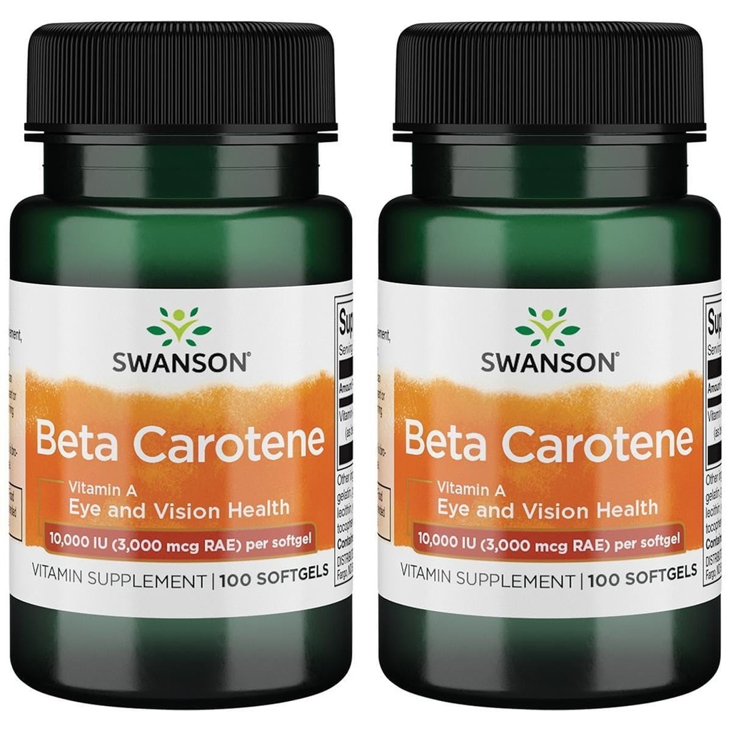 Swanson Beta- Caroten (vitamin A) Skin Eye Immunsystem Sundhed Antioxidant Support 10000 Iu (3000 mcg) 100 Sgels (2 Pack)