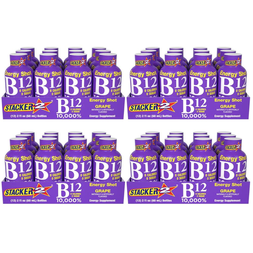 Stacker 2 Grape B12 Energy Shot, 2oz (pakke med 48)