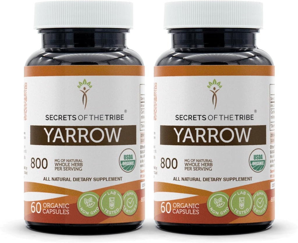 Yarrow 2x60 Kapsler, Lavet med Vegetabilske Kapsler og USDA Organic Achillea millefolium Lindrer Kroppen / Stress Relief (2x60 Kapsler)