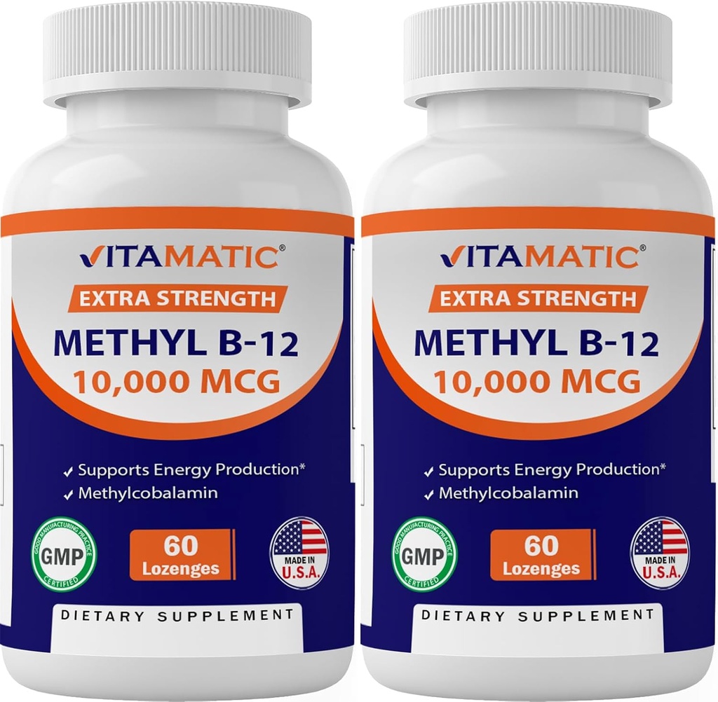 Vitamin B12 (Methylcobalamin) 10. 000 mcg (10 mg) 60 Lozenges - Superior Source of Vitamin B12 (2 Pack)
