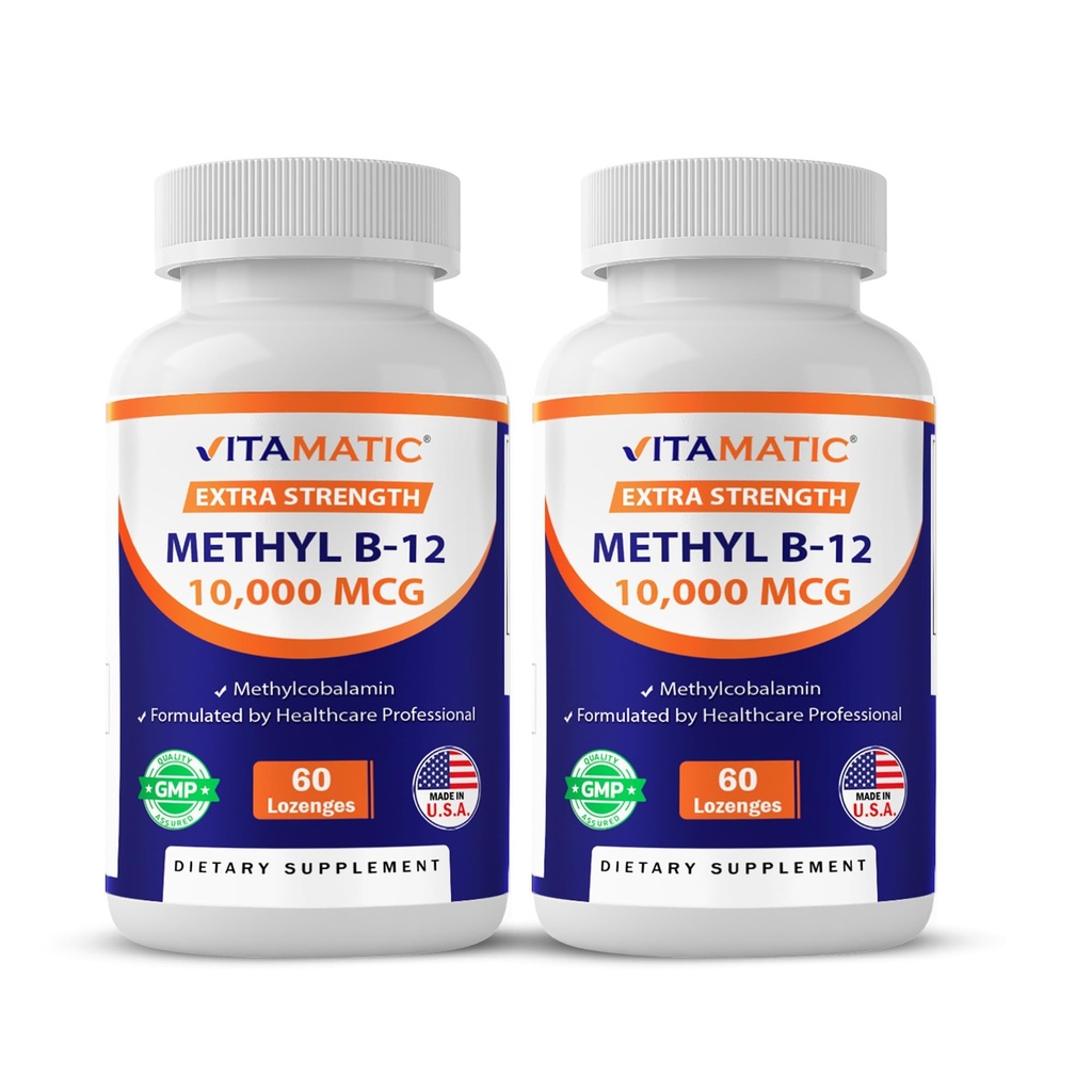 Vitamin B12 (Methylcobalamin) 10. 000 mcg (10 mg) 60 Lozenges - Superior Source of Vitamin B12 (2 Pack)