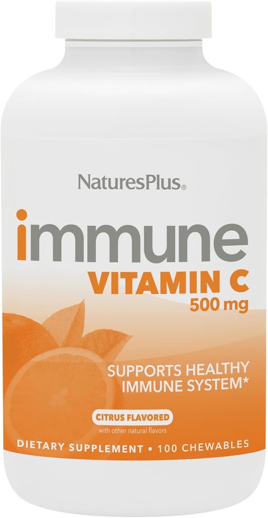 NaturesPlus immunvitamin C, Citrus - 100 tyggetabletter - All- Natural Immunsystem Support - Høj- potens Formel med bioflavonoider & Superfoods - Non- Acid & Gentle på Maven - 100 Serveringer