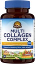 Vitalitown Multi Collagen Complex, Type I, II, III med biotin, C-vitamin, hyaluronsyre, gurkemeje, sort peber til hud, hår, negle, 90 kapsler, non-GMO