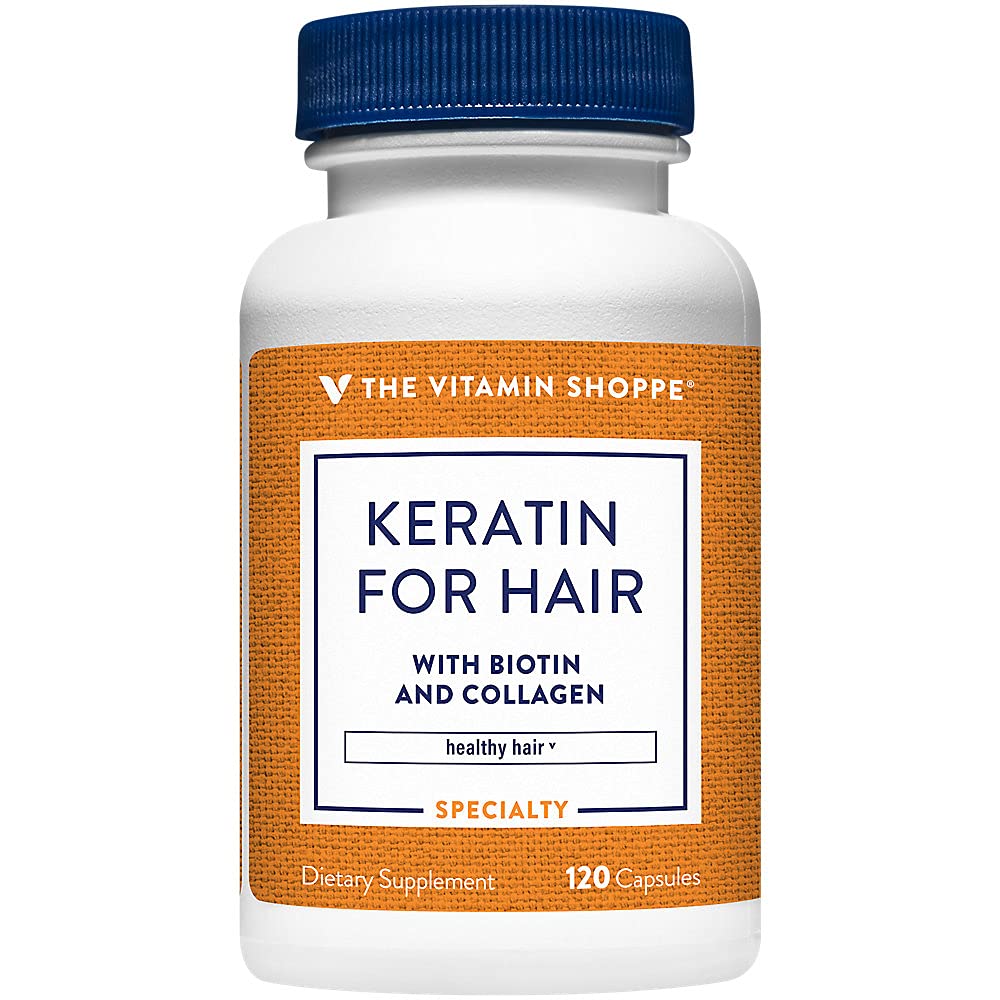 Den Vitamin Shoppe Keratin til hår med Biotin & Collagen, understøtter stærk, sund hår, hårluster (120 kapsler)